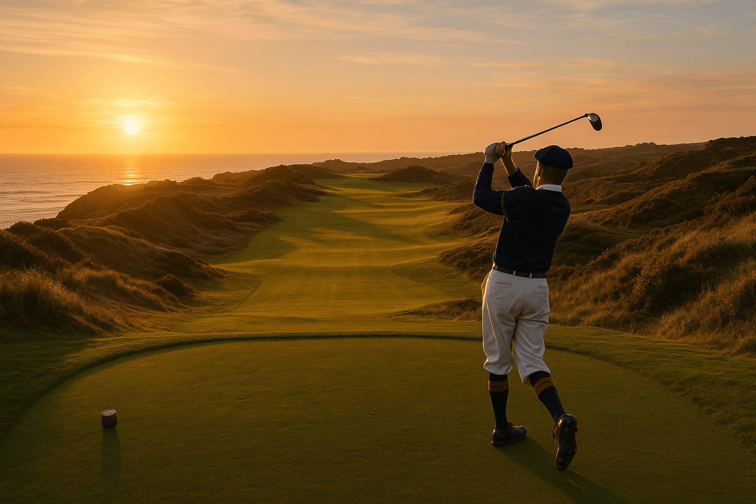 Aerial view of legendary golf resorts - Bandon Dunes, Pebble Beach, and Pinehurst